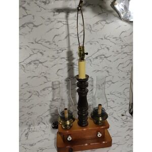 Mid Century Up cycled Wood Hand Turned Lamp 3 Socket Repurposed Rare Ooak Mcm